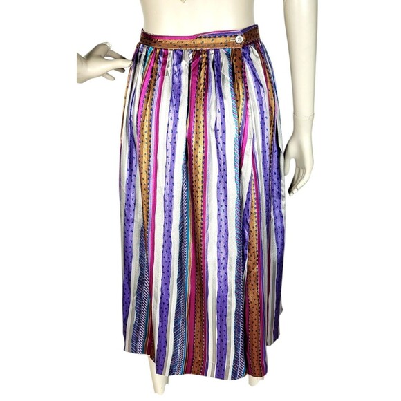 VTG 70s Evan Picone Silky Satin Mixed Media Puff Balloon Sleeve Blouse Skirt Set - Picture 14 of 16